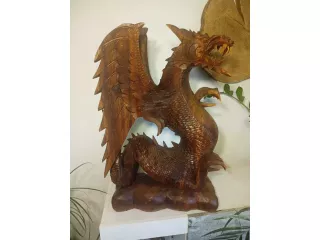 Wielki drewniany Smok, rzeźba rękodzieło 63 x 40cm Figura Smoka XXL